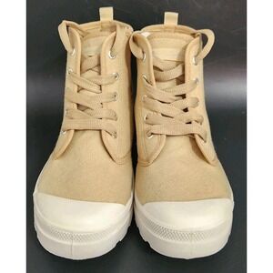 Tommy Bahama High Top Canvas Shoes Side Zip Boots Tan Khaki Size 7.5 Womens